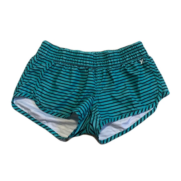 💜 Hurley Teal & Black Striped Board Shorts / Swim Shorts, Size S - Picture 1 of 5